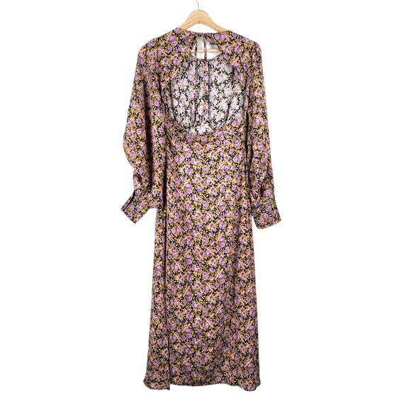 Topshop Dress 4 Dark Floral Maxi Open Back Long Balloon Sleeve Whimsigoth Fairy - Picture 2 of 10